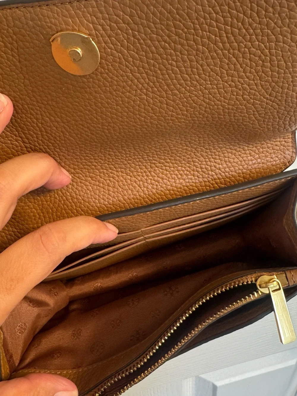 Tory Burch Tan Pebbled Leather Chain Crossbody